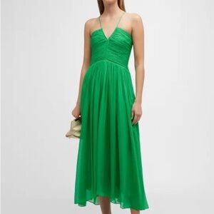 ALC rumi ruched plissé silk chiffon dress green